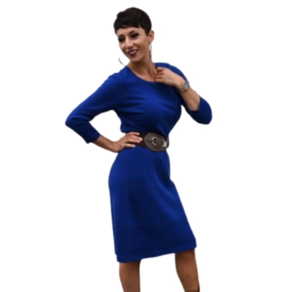 TALBOT 100% Merino wool midi strait dress - Picture 2 of 7